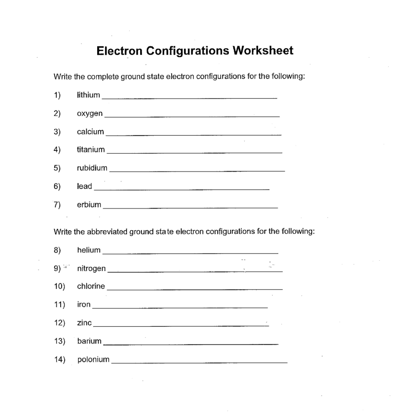 Electron Configurations Worksheet Write the complete | Chegg.com