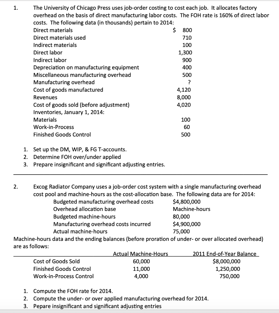 Solved 900 The University of Chicago Press uses job-order | Chegg.com