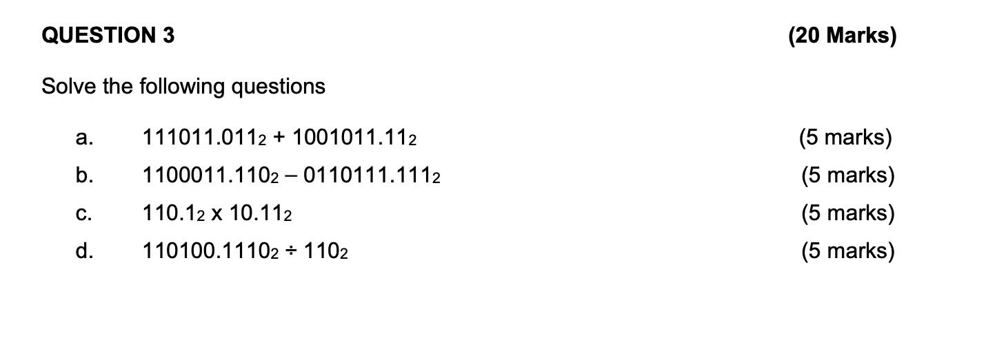 Solved QUESTION 3 (20 Marks) Solve the following questions | Chegg.com