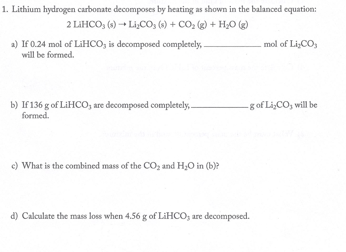 Solved 1. Lithium hydrogen carbonate by heating