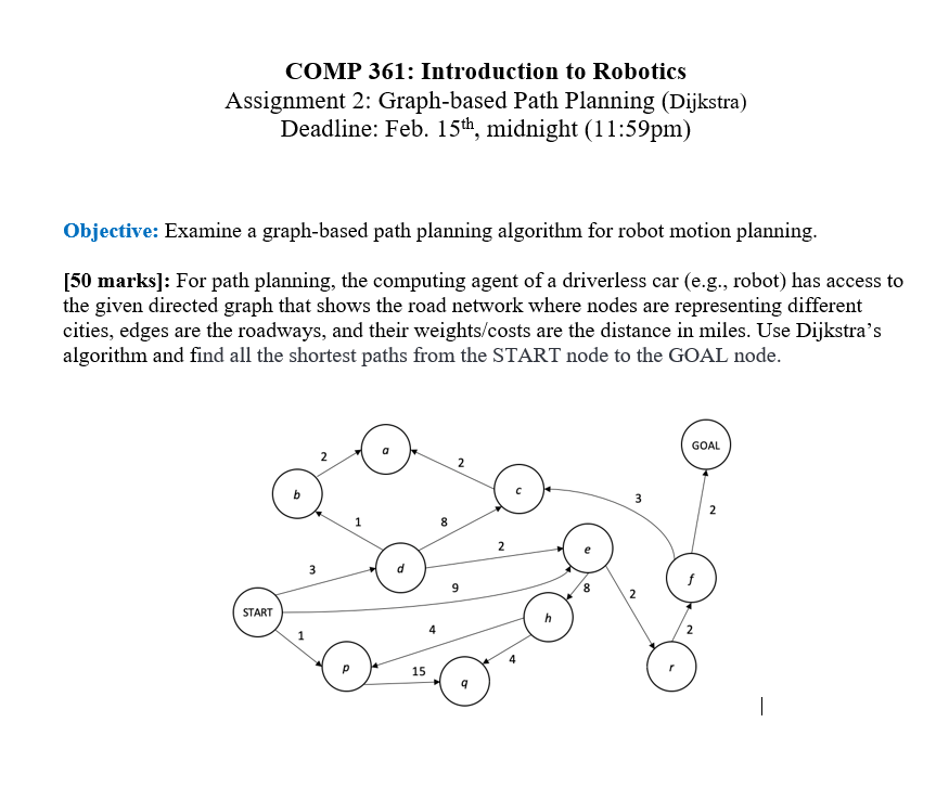 Solved COMP 361: Introduction to Robotics Assignment 2: | Chegg.com