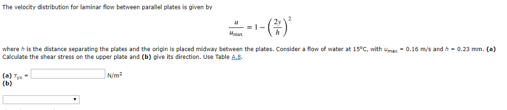 Solved The velocity distribution for laminar flow between | Chegg.com