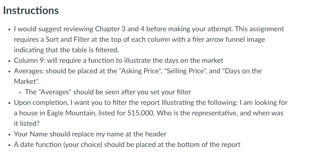 Solved Instructions - I would suggest reviewing Chapter 3 | Chegg.com