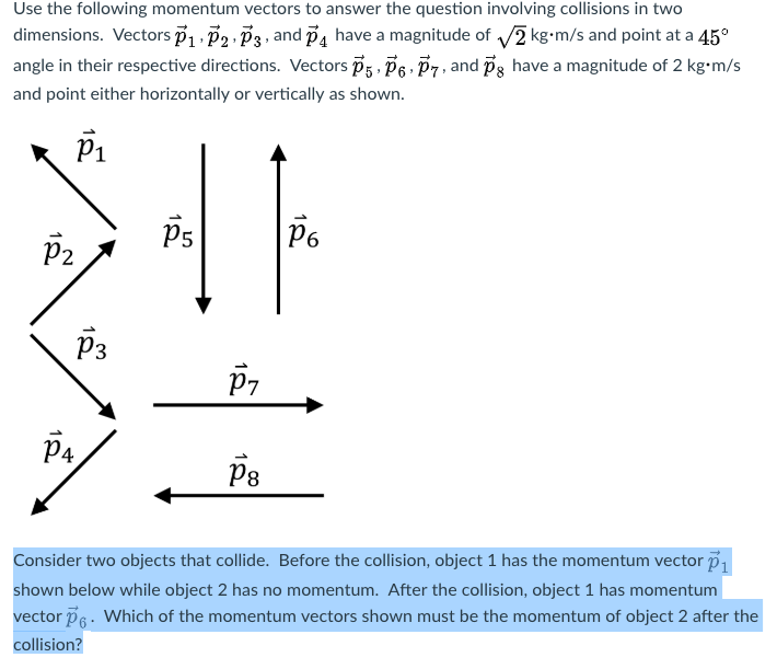 Solved Use the following momentum vectors to answer the