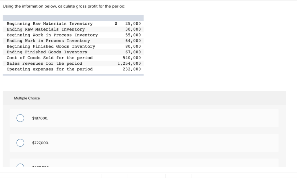 Solved Using The Information Below Calculate Gross Profit Chegg Com