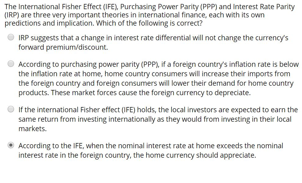 Solved The International Fisher Effect (IFE), Purchasing | Chegg.com