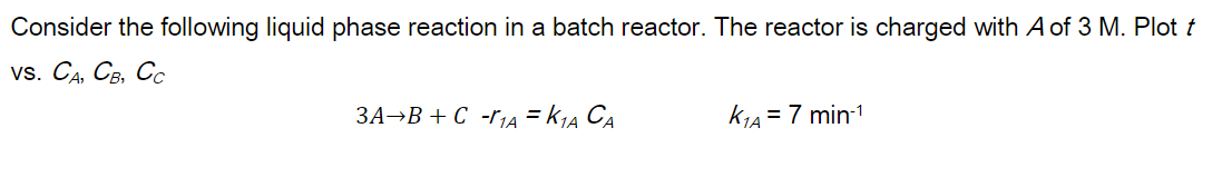 Solved Consider the following liquid phase reaction in a | Chegg.com