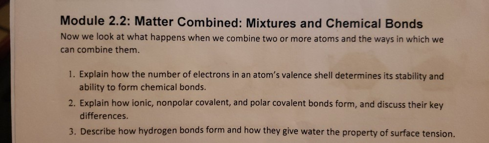 Combining Matter Solved Module 2.2: Matter Combined: Mixtures and Chemical | Chegg.com
