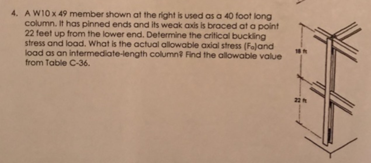 Solved A W 10 X 49 is used as a 40-ft-long column. It has | Chegg.com