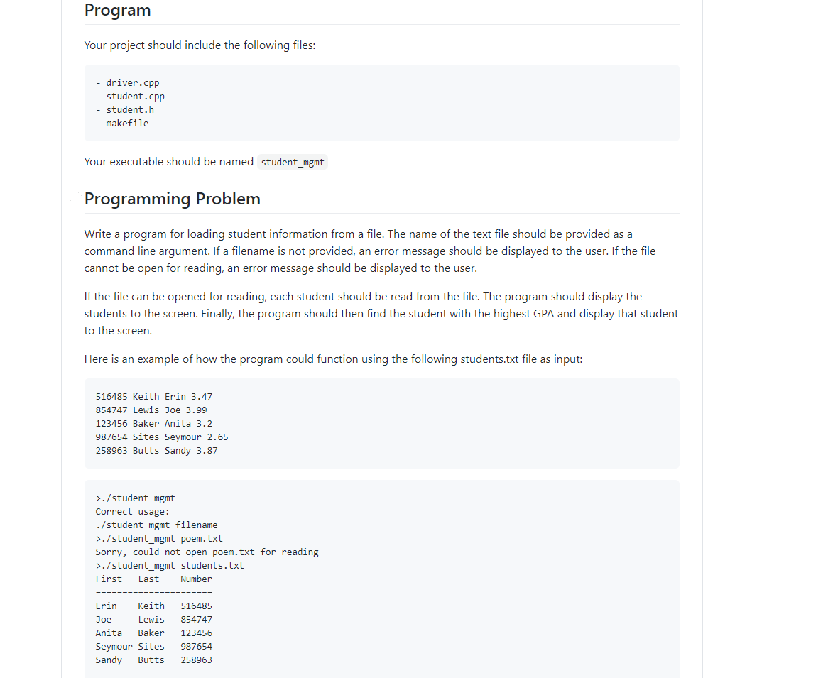 Solved Program Your project should include the following | Chegg.com