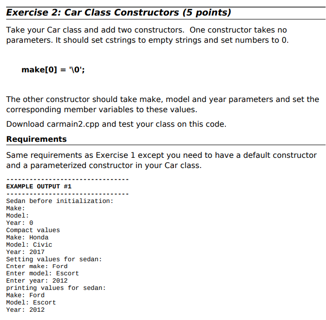 Solved Exercise 1: Car class (7 points) Create a header file | Chegg.com