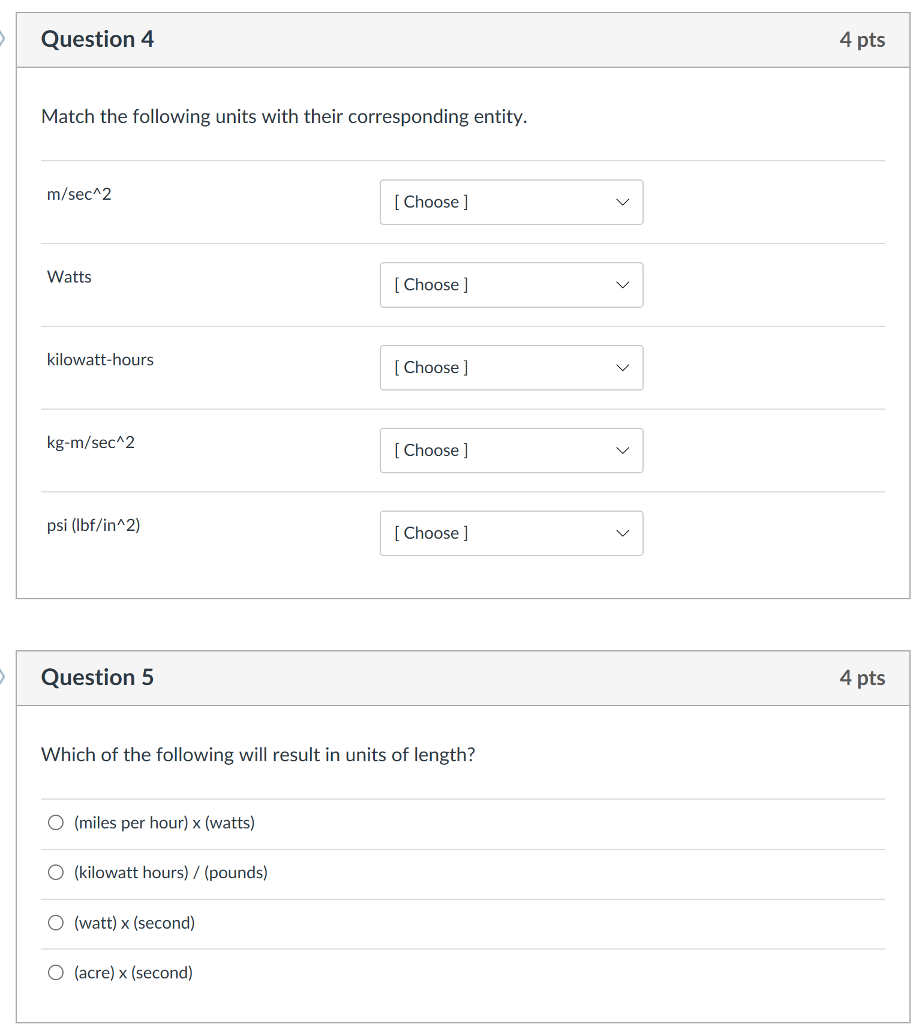 Solved 4 pts Question 4 Match the following units with their | Chegg.com