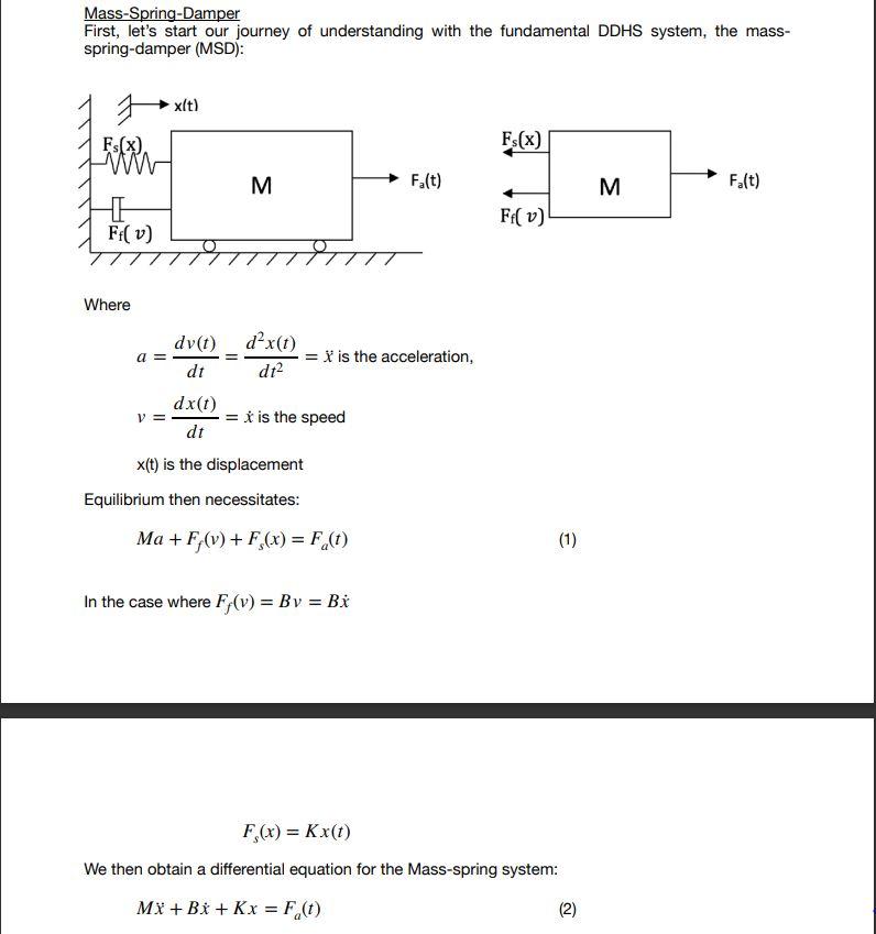 Solved Mass-Spring-Damper First, let's start our journey of | Chegg.com