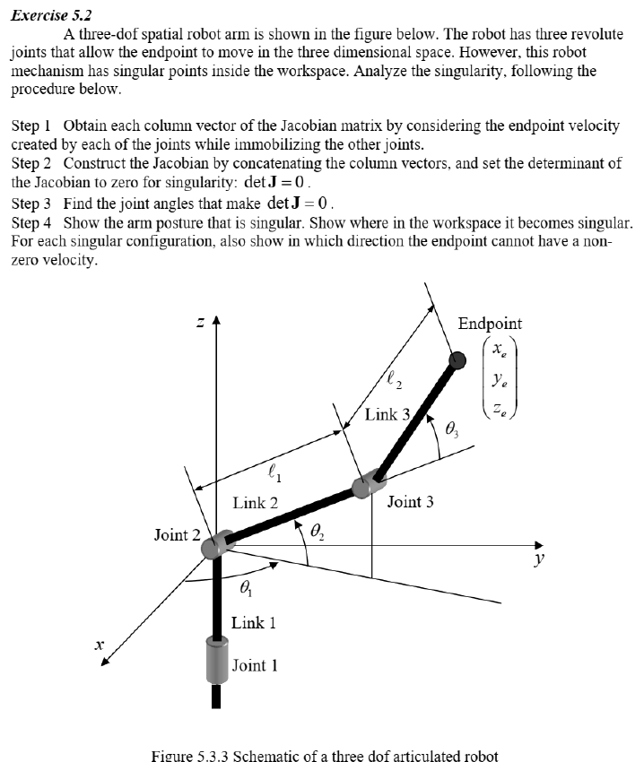 Solved Exercise 5.2A three-dof spatial robot arm is shown in | Chegg.com
