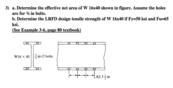 Solved 3) a. Determine the effective net area of W 16x40 | Chegg.com