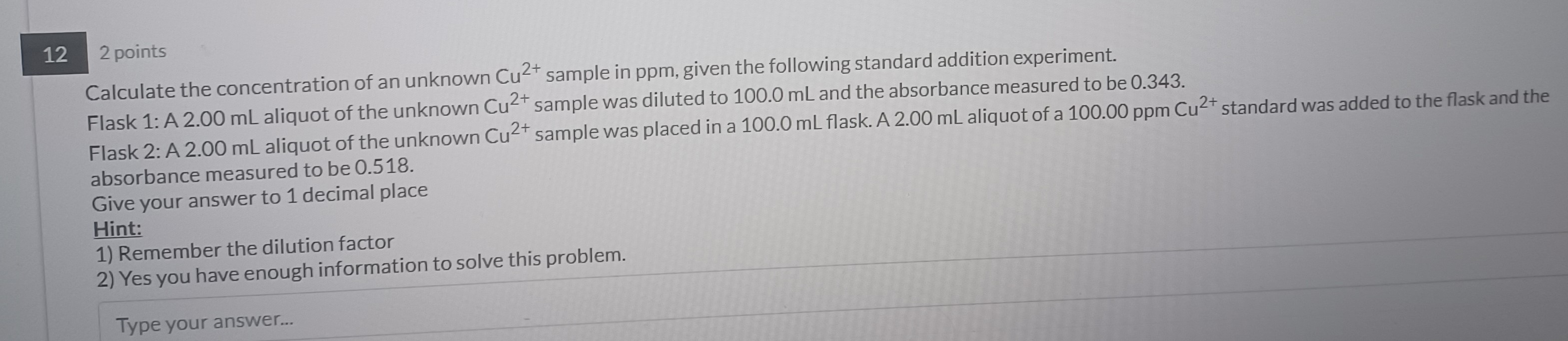 Solved 122 ﻿pointsCalculate the concentration of an ﻿unknown