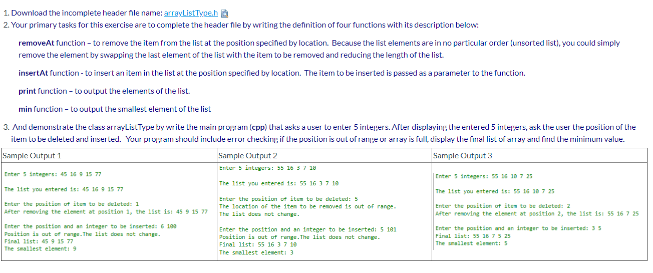 Solved C++ // file name: arrayListType.h // Spring | Chegg.com