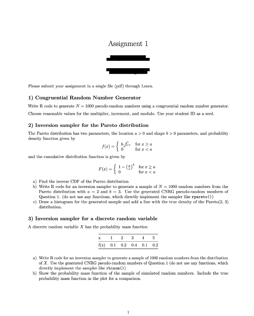 Solved Assignment 1 Please submit your assignment in a | Chegg.com