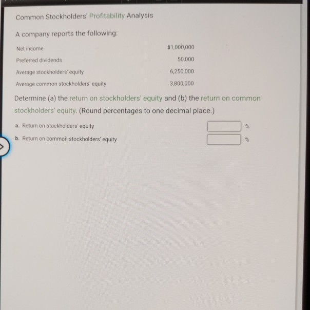 Solved Common Stockholders' Profitability Analysis A Company | Chegg.com