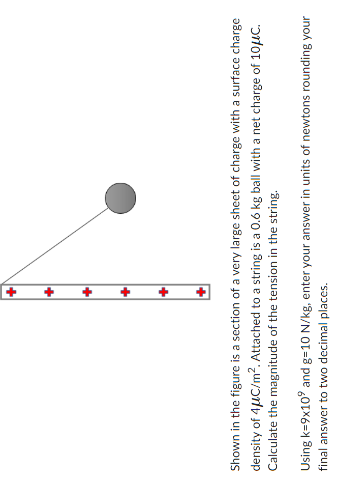 Shown in the figure is a section of a very large sheet of charge with a surface charge density of \( 4 \mu \mathrm{C} / \math