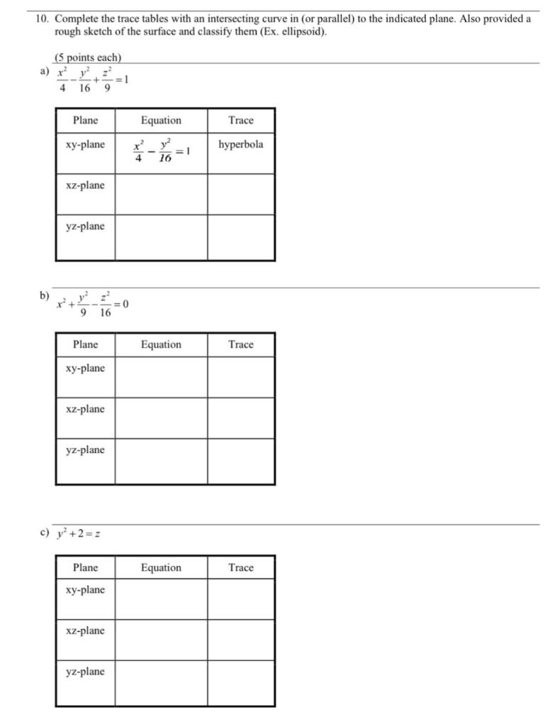 Solved 10. Complete the trace tables with an intersecting | Chegg.com