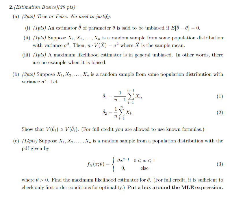 2 Estimation Basics Pts A 3pts True Or Chegg Com