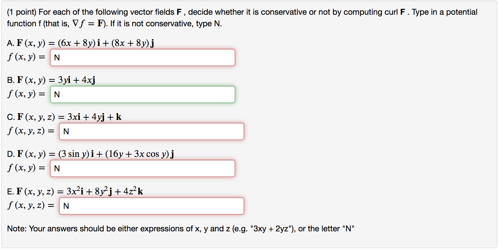 Solved 1 Point For Each Of The Following Vector Fields F