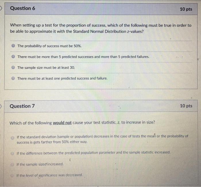 Solved Question 6 10 pts When setting up a test for the | Chegg.com