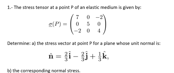 Solved 1.- The stress tensor at a point P of an elastic | Chegg.com