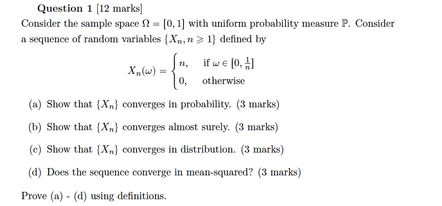 Solved Question 1 (12 marks] Consider the sample space 1 = | Chegg.com