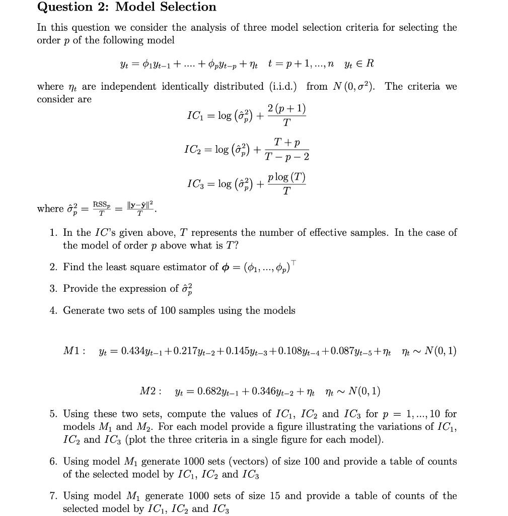 Question 2: Model Selection In this question we | Chegg.com