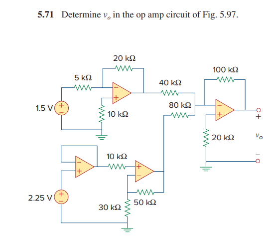 Solved 5.71 Determine vo in the op amp circuit of Fig. 5.97. | Chegg.com