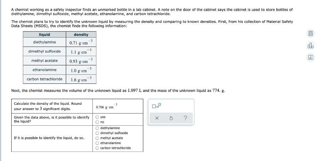Solved A chemist working as a safety inspector finds an