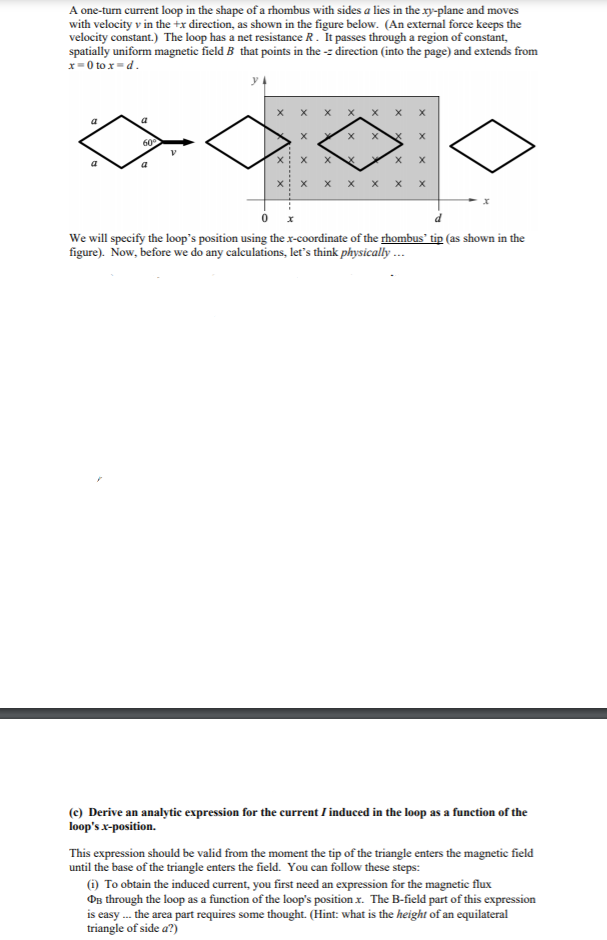 Solved A one-turn current loop in the shape of a rhombus | Chegg.com