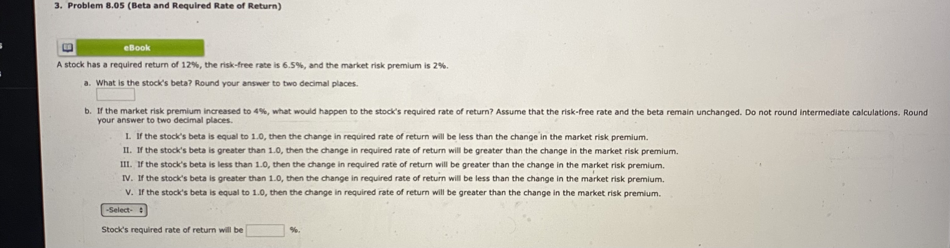 3. Problem 8.05 (Beta and Required Rate of Return) A | Chegg.com