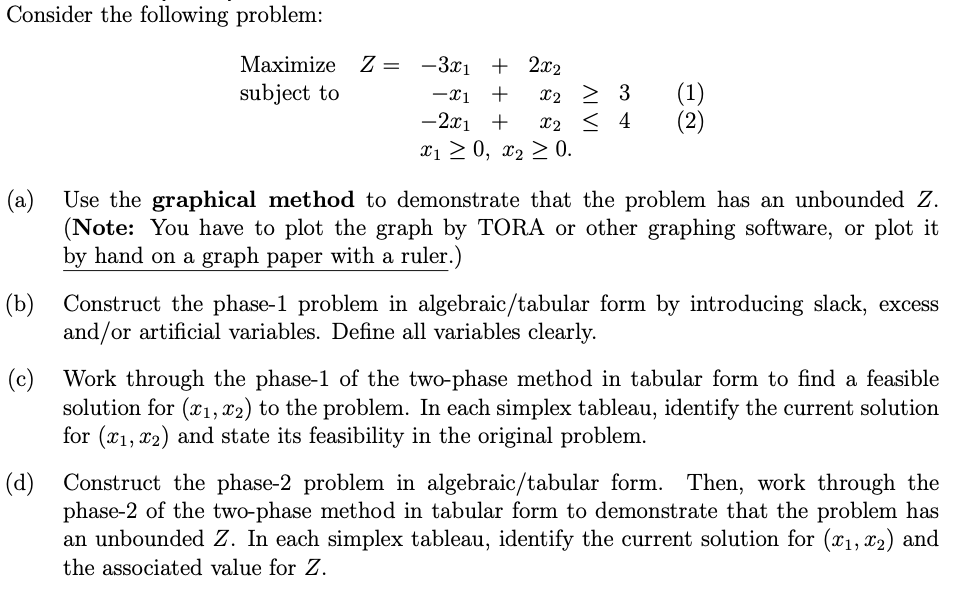 Solved Consider the following problem: Maximize Z= -3x1 + | Chegg.com