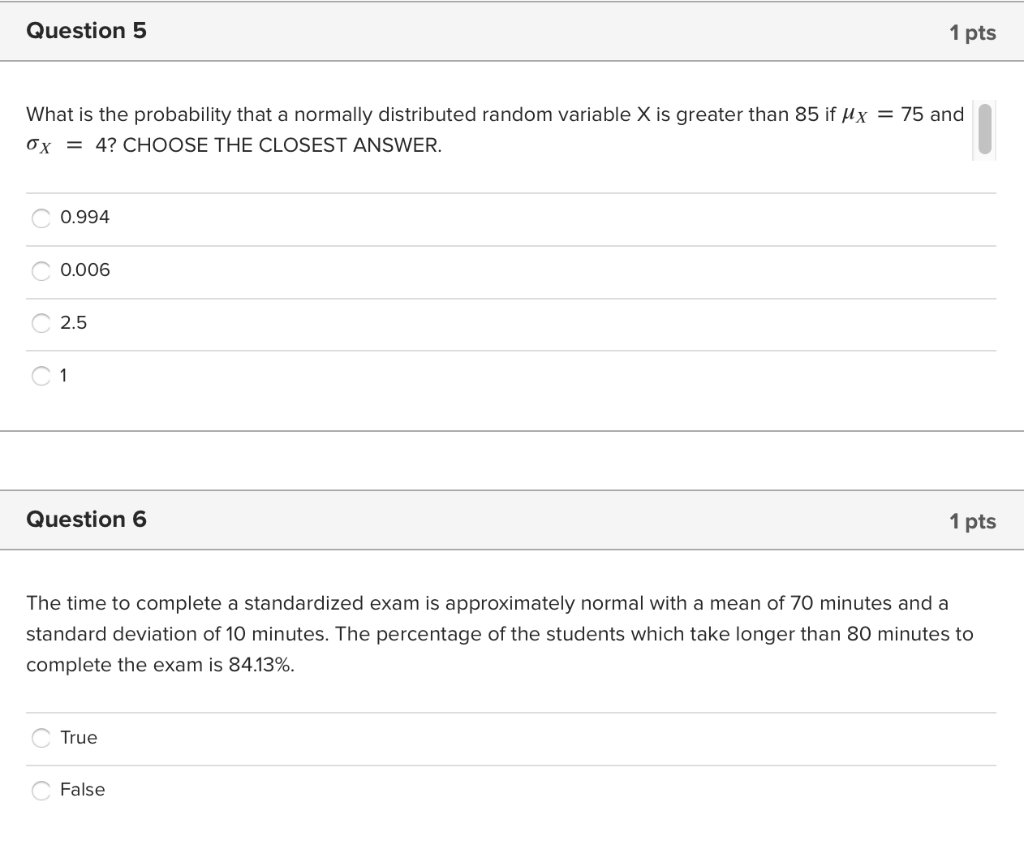 Solved Question 5 1 pts What is the probability that a | Chegg.com