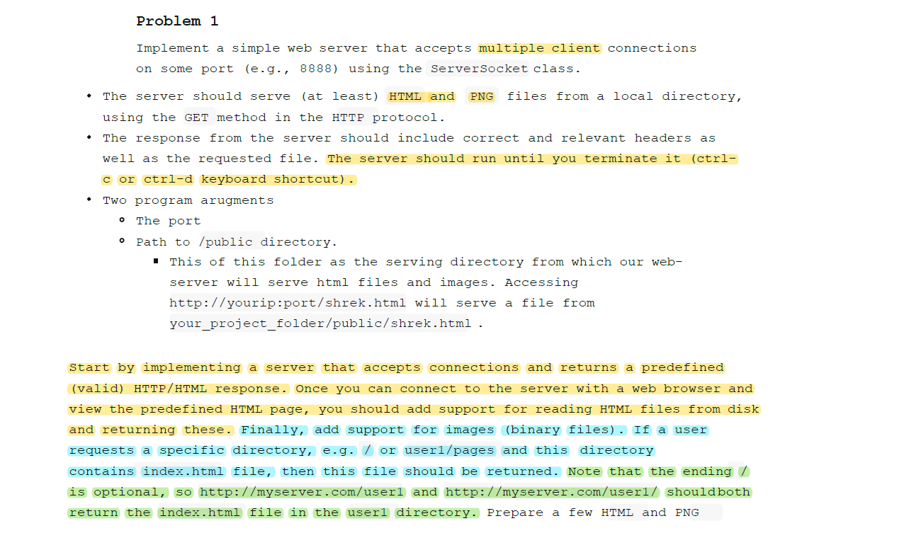 Problem 1 Implement a simple web server that accepts | Chegg.com