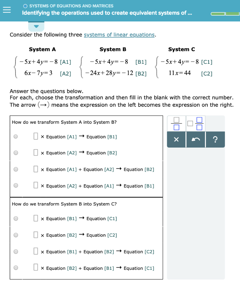 Solved SYSTEMS OF EQUATIONS AND MATRICES Identifying The | Chegg.com