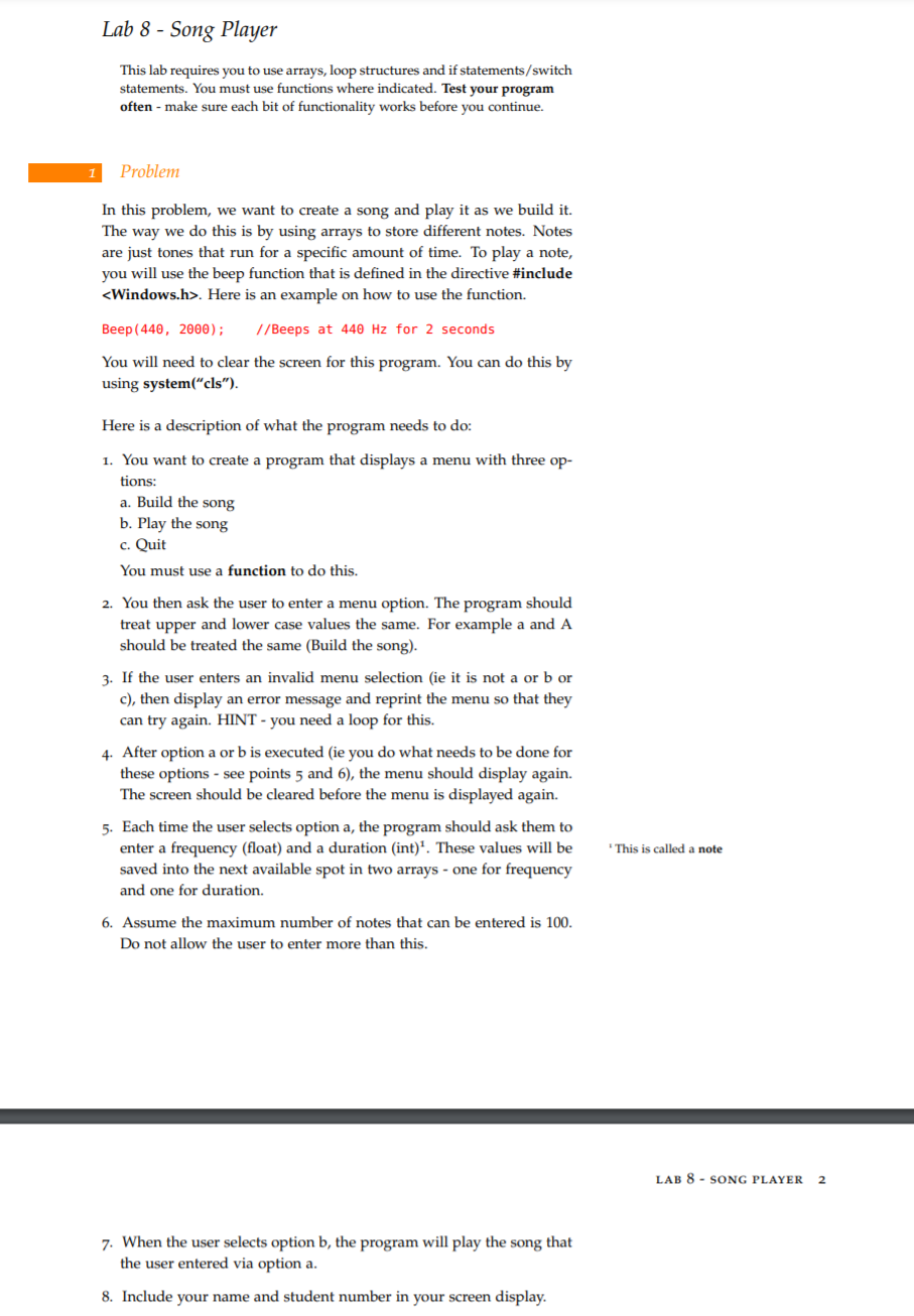 Solved Lab 8 - Song Player This lab requires you to use | Chegg.com
