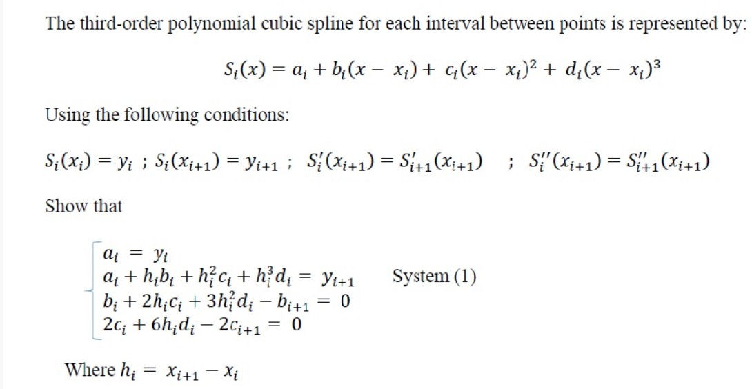 Solved The third-order polynomial cubic spline for each | Chegg.com