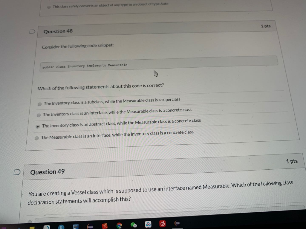 Solved 1 pts Question 52 Consider the following code | Chegg.com