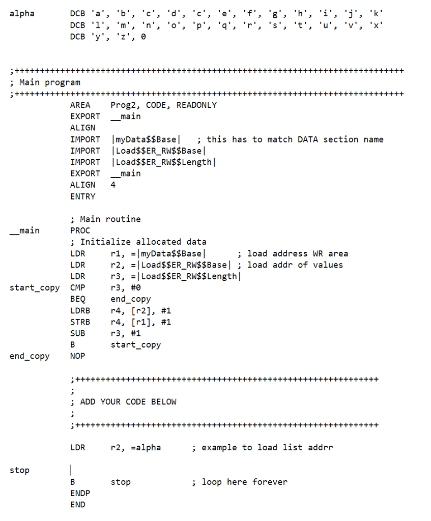 Write an ARM assembly program to reverse the order of