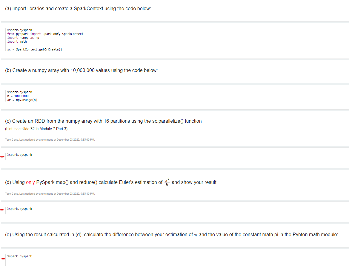 Solved Given a Spark context sc, an RDD can be created with | Chegg.com ...