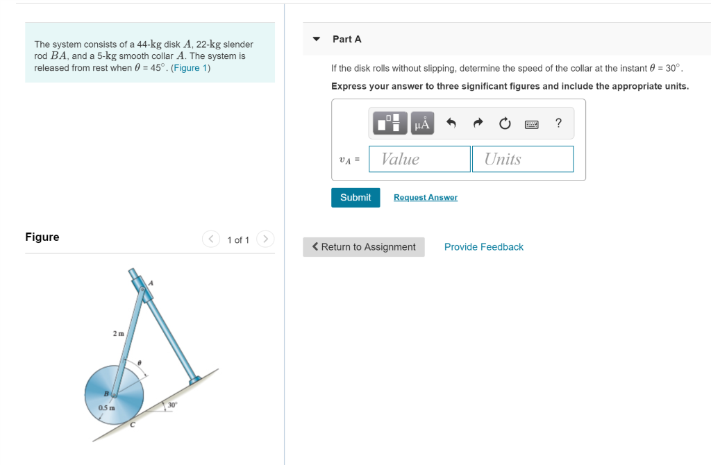 Solved The system consists of a 44-kg disk A, 22-kg slender | Chegg.com