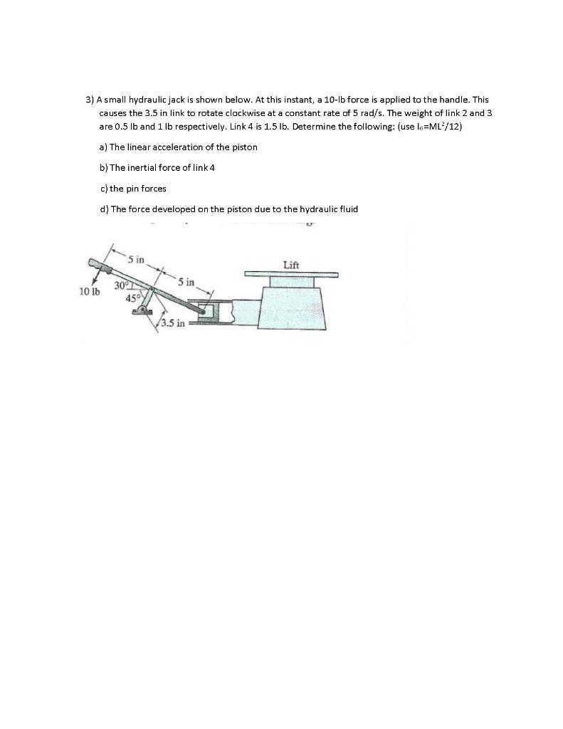 Solved A small hydraulic jack is shown below. At this Chegg