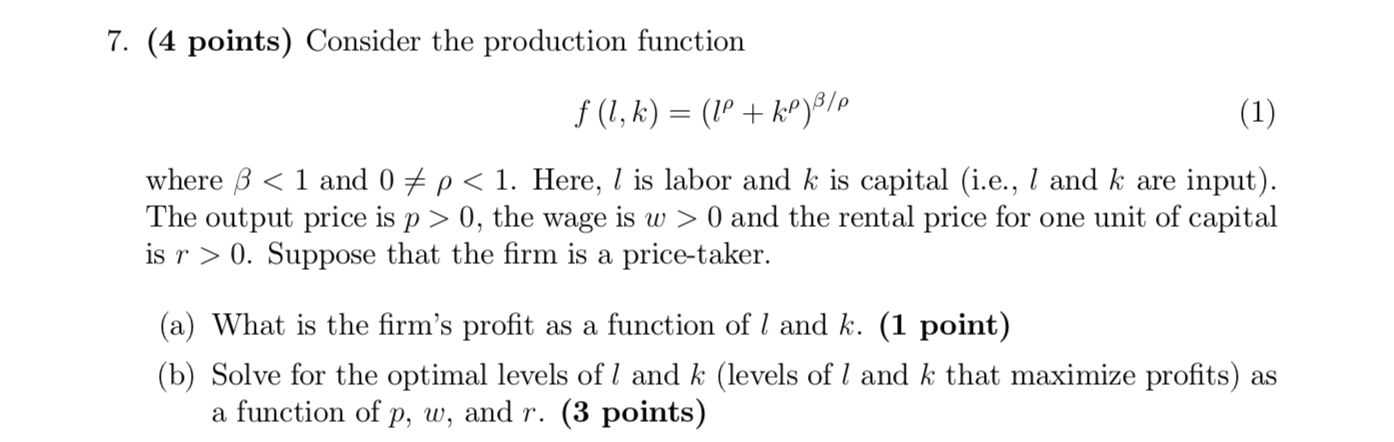 7 4 Points Consider The Production Function F Chegg Com