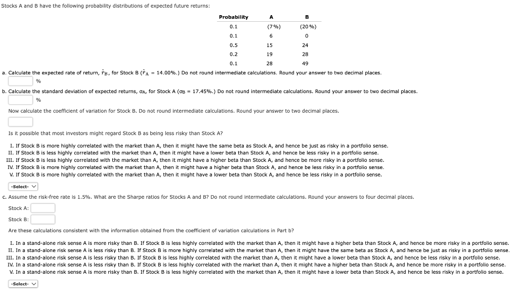 Solved Stocks A And B Have The Following Probability | Chegg.com