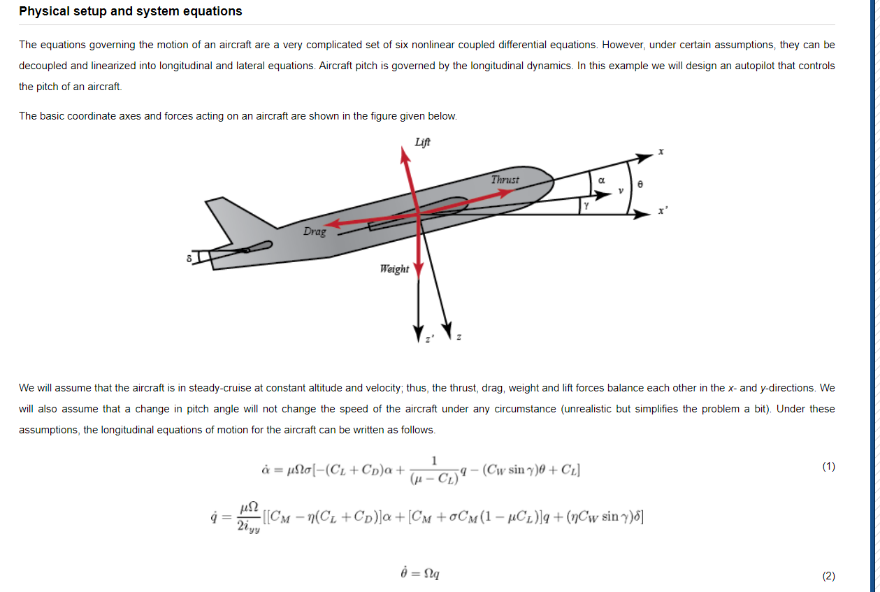 Solved The equations governing the motion of an aircraft are | Chegg.com