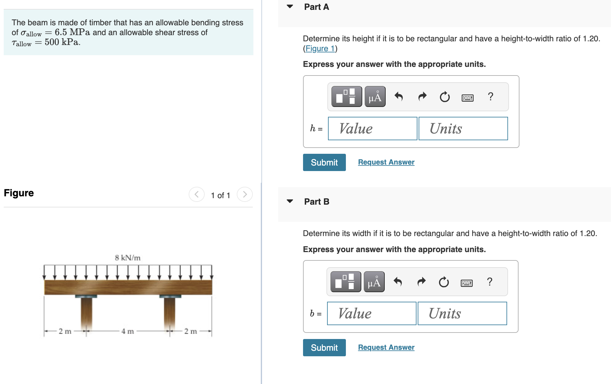 Solved The Beam Is Made Of Timber That Has An Allowable | Chegg.com